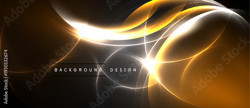 Abstract golden lines radiate from bright center. Dark background creates dramatic visual effect. Modern design element.