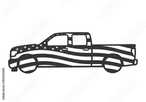 Pickup truck silhouette with american flag stars and stripes wrap design vector graphics