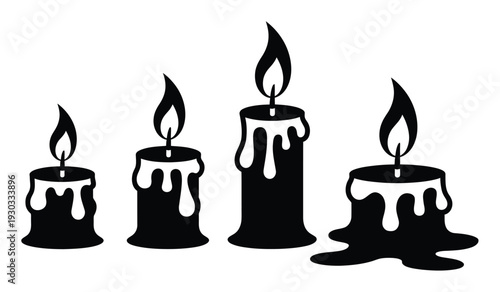 Black and White Silhouette of Four Lit Candles with Dripping Wax
