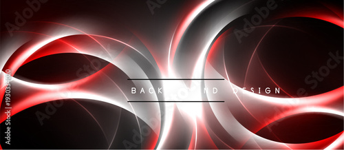 Abstract red, silver lines create dynamic energy. Dark background enhances glowing curves, modern design element.