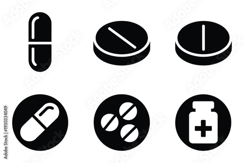 Collection of Black and White Representing Pills and Medicine