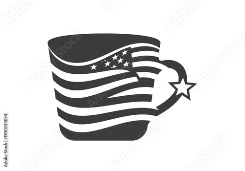 Coffee mug with american flag pattern vector icon patriotic drink cup logo black and white