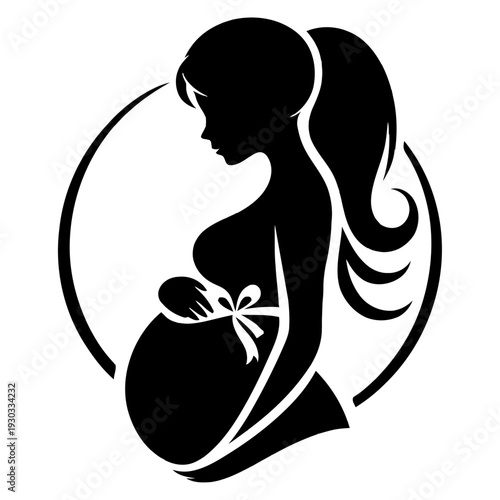  Pregnant woman silhouette holding baby shoes maternity gift minimalist black white illustration