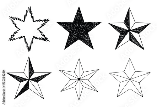 Collection of Hand-Drawn Star Shapes in Various Styles