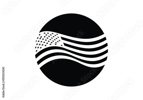 Oval shape with american flag stars and stripes design element in black and white