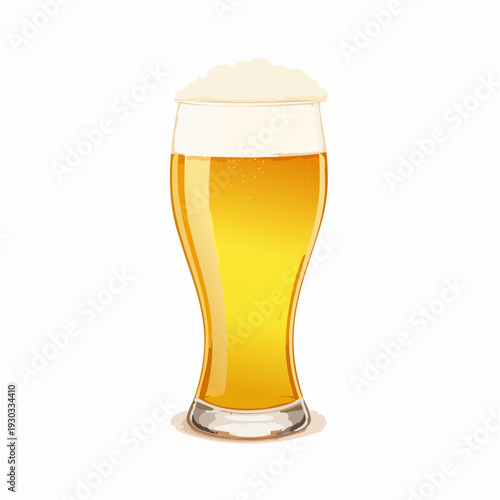 Craft beer served in a tall glass on a bar counter with foam on top after pouring