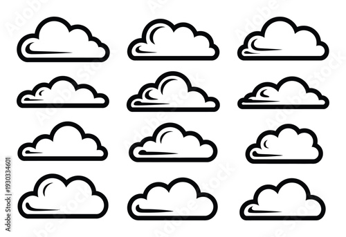 Collection of stylized cloud in black and white