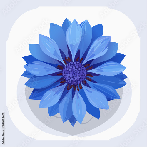 Bright blue flower with layered petals and a dark center displayed on a simple background and designed for artistic appeal
