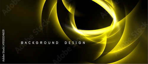 Abstract golden lines flow, creating dynamic curves. Dark background emphasizes bright energy, modern design element.