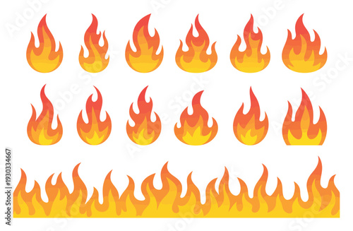 Collection of stylized flame and border