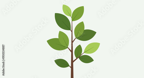 A simple illustration of a plant stem with several green leaves sprouting from it.