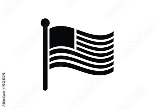 American flag waving on flagpole in black silhouette illustration for patriotism and national pride