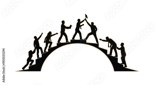 Teamwork and collaboration leads to success, climbing to the top together.