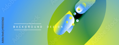Abstract fluid shapes blend blue, green hues. Modern design elements create dynamic visual experience. Background text reads background design.