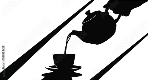 Silhouette of hand pouring tea from teapot into cup, creating a moment of calm refreshment.