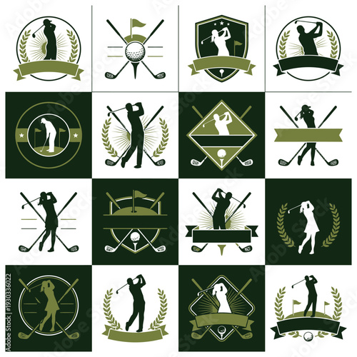 Elegant golf tournament emblem and badge collection in vintage style
