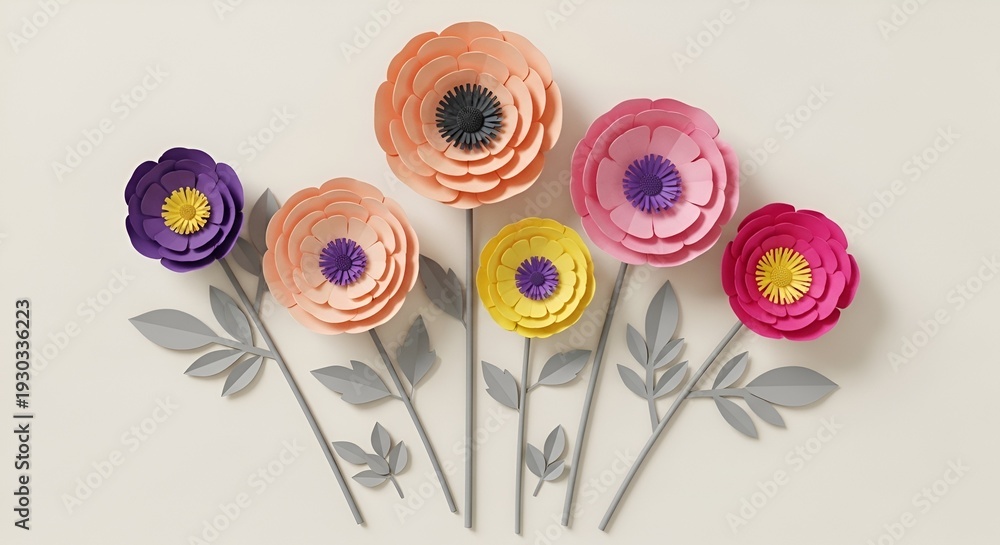 Obraz premium paper flowers, colorful floral arrangement, craft art, handmade decoration