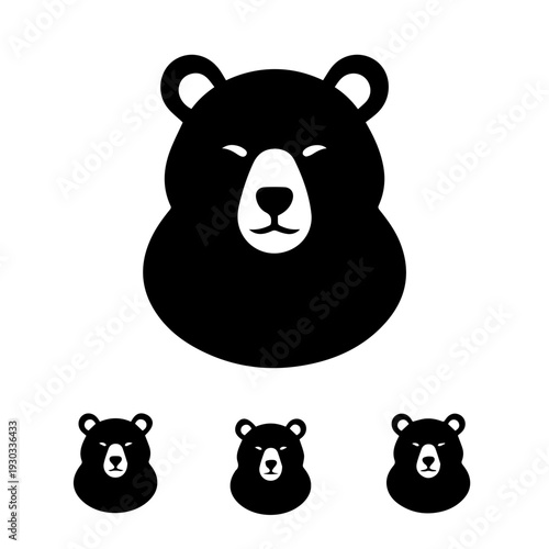 Black silhouette of a bear with three smaller bear cubs in a row