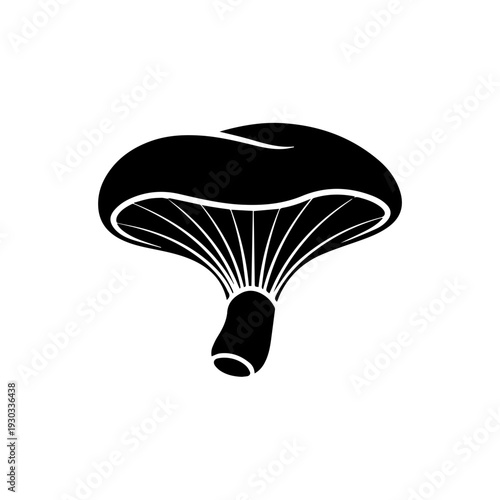 Black silhouette of a mushroom growing from a stem on a plain background