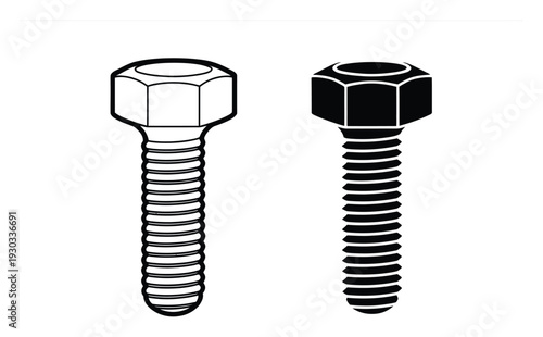 Two Hex Bolts: One Outline, One Solid Black