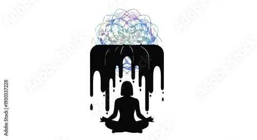 Silhouette of a person meditating, finding inner peace amidst mental chaos and stress.