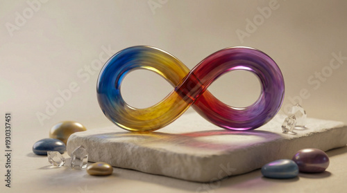World Autism Awareness Day concept featuring a vibrant glowing infinity symbol on a clean white background representing neurodiversity, inclusion, and the infinite potential of the human mind.
