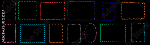 Colorful wavy zigzag rectangle frames set .Collection of rectangle frames with wavy edges. vector illustration