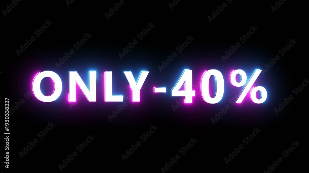 Obraz premium Neon effect percentage offer illustration. Neon discount text number on black background.