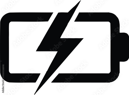 A simple black and white icon of a battery being struck by lightning.