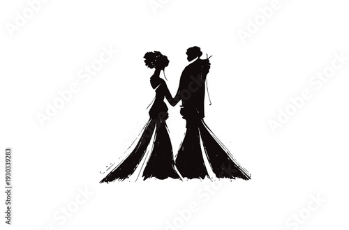 Elegant Wedding Couple Silhouette Bride and Groom