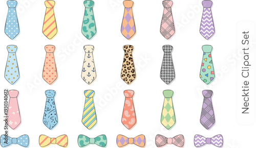 Set of 24 Pastel Neckties and Bow Ties Vector Clipart