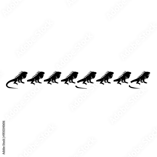 Sequential animation of a lizard walking across a plain background