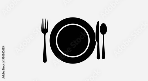 Dining Table Setting Icon – Plate Fork Spoon Silhouette Vector