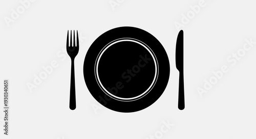 Dining Table Setting Icon – Plate Fork Spoon Silhouette Vector