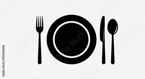 Dining Table Setting Icon – Plate Fork Spoon Silhouette Vector