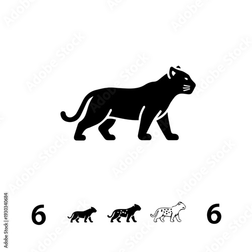 Black panther cubs and adult walking in a sequential illustration style
