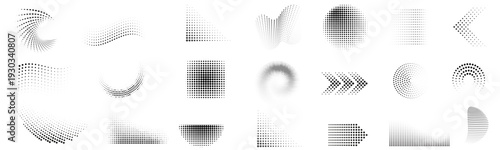 Gradient halftone shape set. Dotted shape. Abstract halftone dot pattern with half tone gradient shapes. Vector illustration
