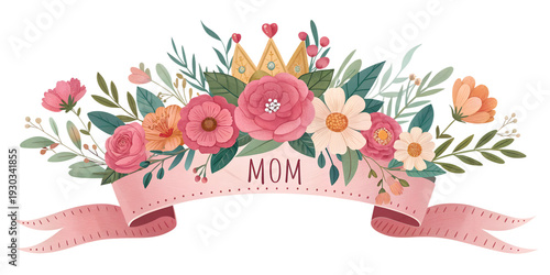 Mother’s Day Crown PNG, floral decorative style