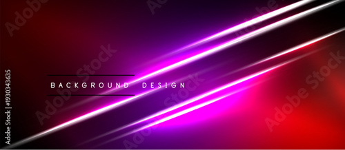 Abstract background features vibrant neon lines, gradients. Red, purple hues dominate design, creating dynamic visual effect.
