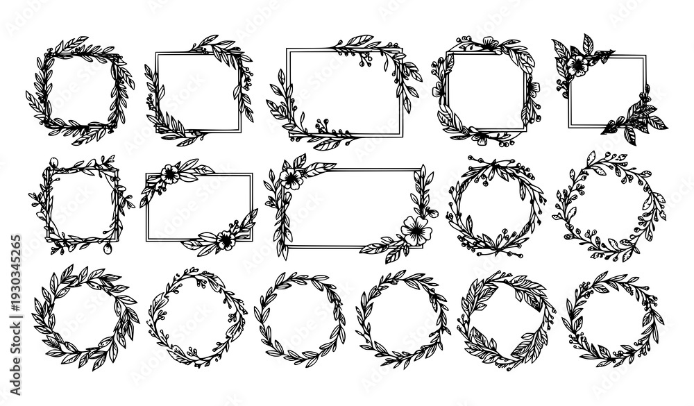 Fototapeta premium Decorative Floral Frame and Wreath Vector Set – Nature Calligraphic Elements