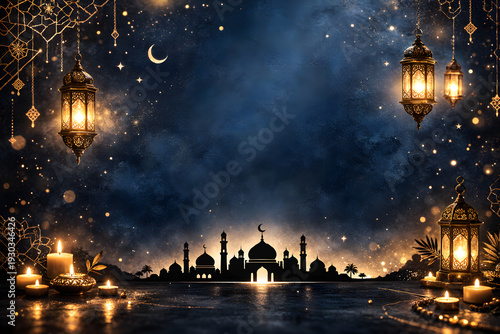 Eid Mubarak 2026 Paper Art Mosque Golden Crescent Moon Green Floral