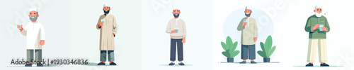 vector muslim man standing holding a glass of water