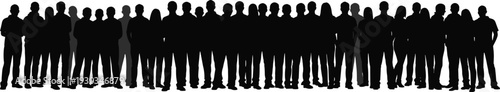 Large group of people silhouette illustration, crowd teamwork concept, business community, social gathering, diverse human figures, black vector design