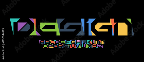 Color Geometric Shape Font Logo Alphabet Letter Set Modern Typography, Bright Colorful Creative Typographic Design, Trendy Innovate Title Text Headline Logotype. Block Cutout Fonts. Vector Typeface