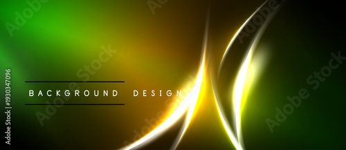 Abstract neon lines over gradient background. Vivid green transitions to gold, creating dynamic visual effect. Modern design element.