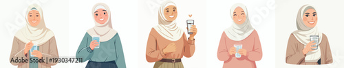 half body vector muslim woman holding a glass of water