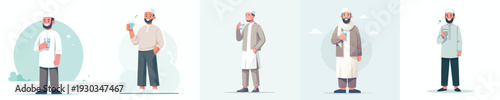 vector muslim man standing holding a glass of water