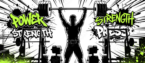 Gym fitness background in a graffiti style. Dynamic athletic gym sport with urban and street art look with splatter and drips effects.
