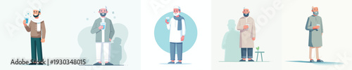 vector muslim man standing holding a glass of water