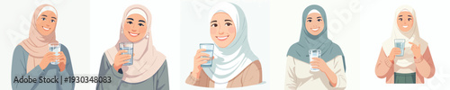 half body vector muslim woman holding a glass of water